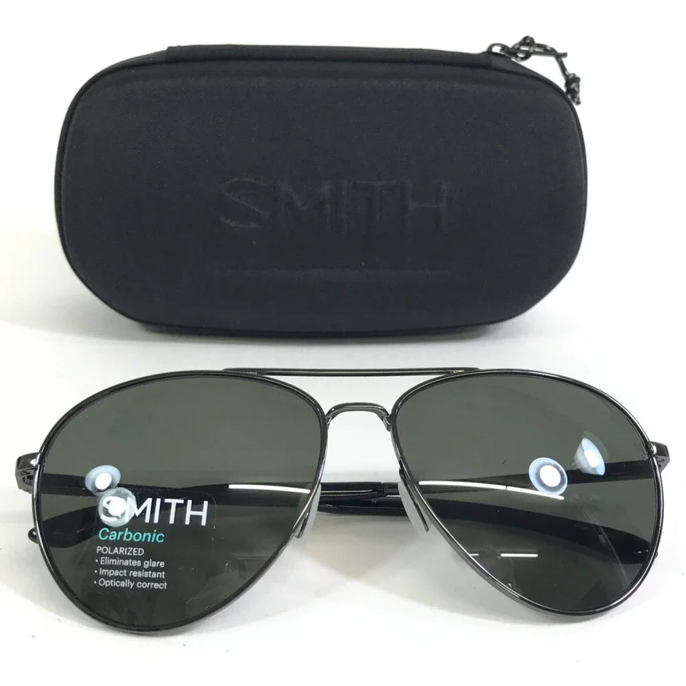 Smith Sunglasses Layback KJ1 X5 Gunmetal Frames with Dark Green Polarized Lenses